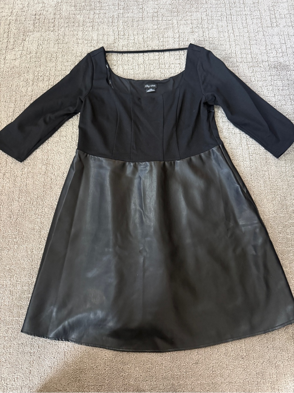City Chic Black Faux Leather A-Line Dress